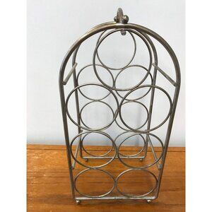 Vintage Brushed Nickel Wine Rack 7 bottles Mid Century Modern Home Decor 1970s